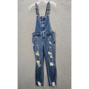 Hollister Women Jeans Small Blue Super Skinny Crop Overall Stretch Distressed